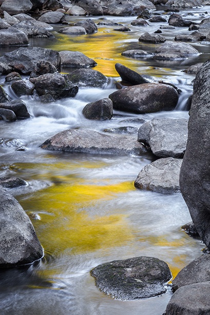 Photograph of the Merced River in Yosemite Valley with Fall Reflections