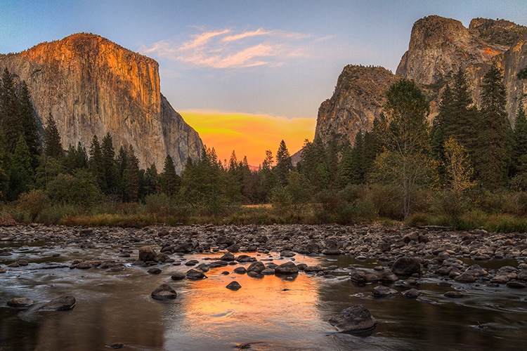 Photograph from Valley View Yosemite at sunset California. Photo used as the cover for the novel Great Spirit of Yosemite