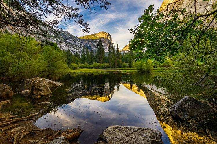 Photograph of Mirror Lake, Yosemite, with Mount Watkins